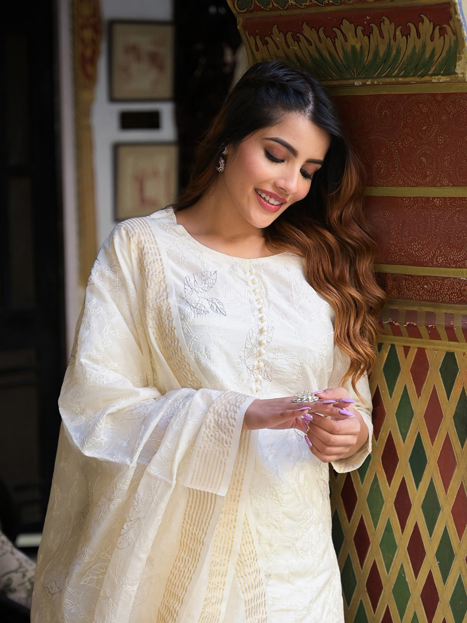Pearl Blossom white suit set