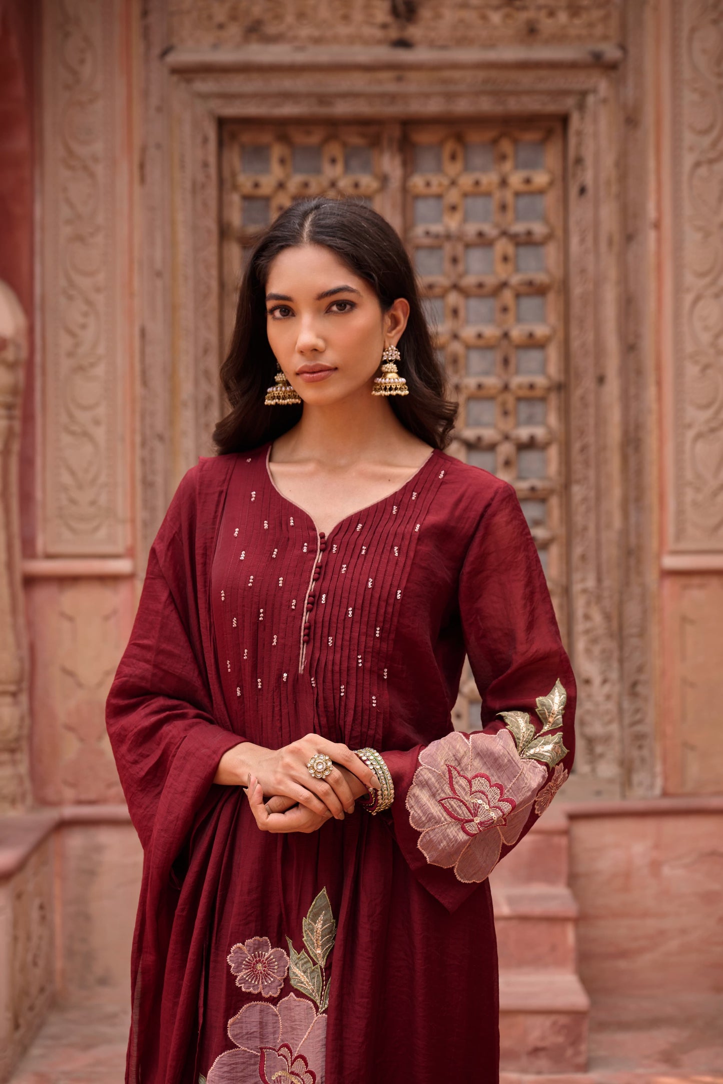 RUBY RED EMBRELED DRESS