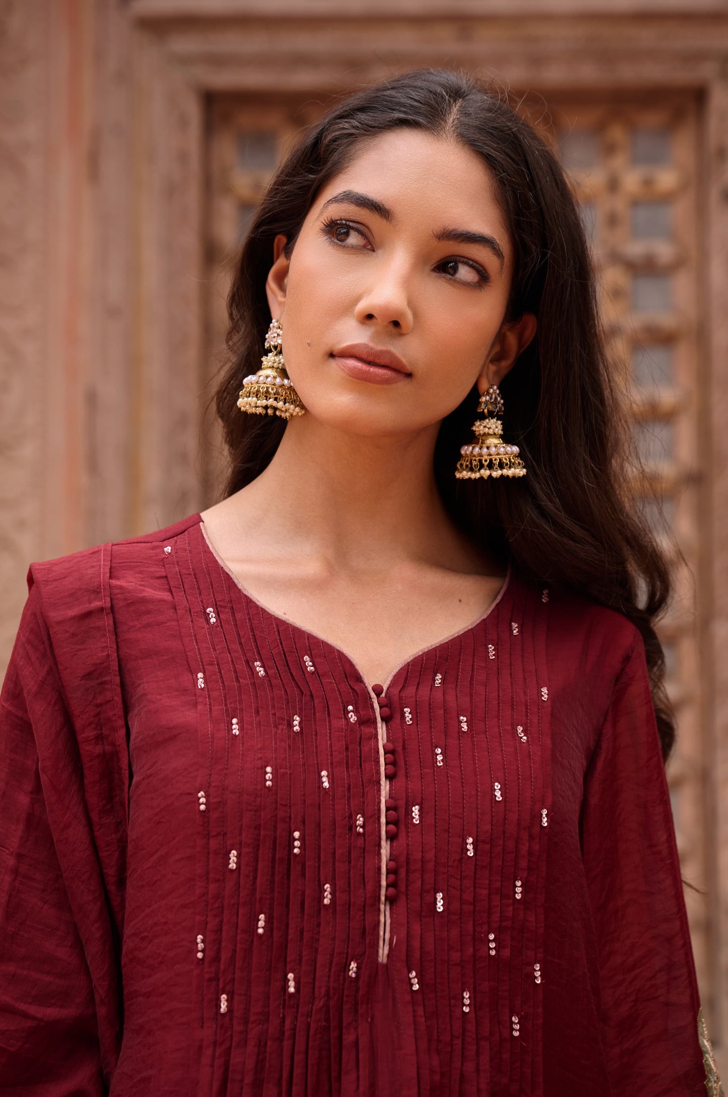 RUBY RED EMBRELED DRESS