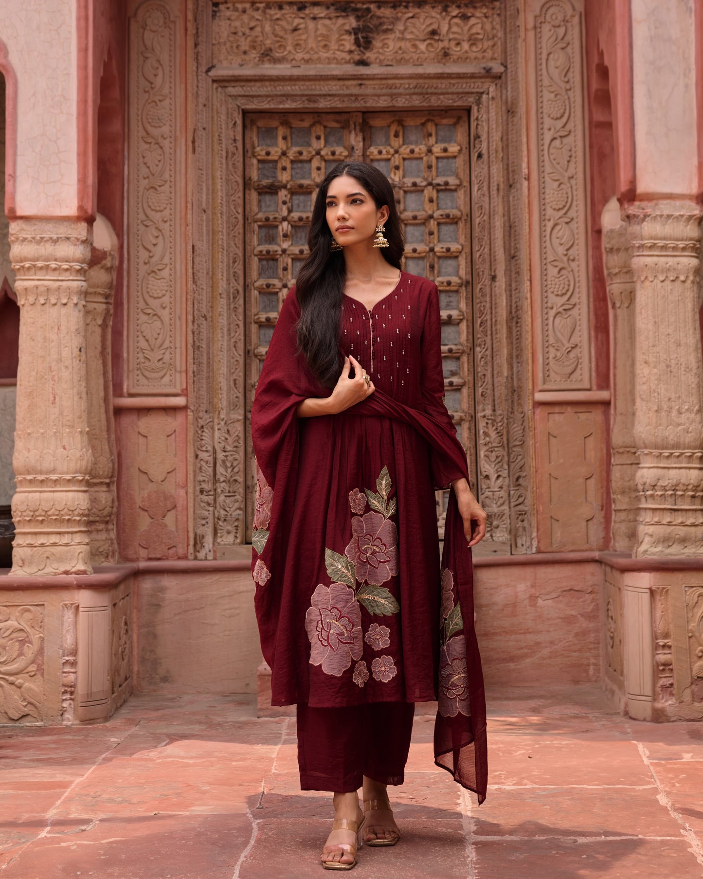RUBY RED EMBRELED DRESS
