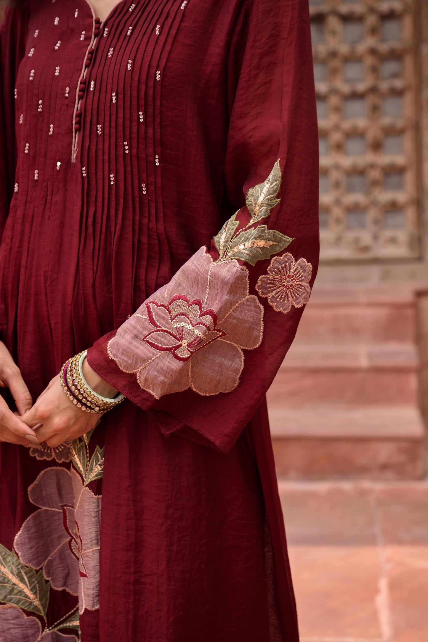 RUBY RED EMBRELED DRESS