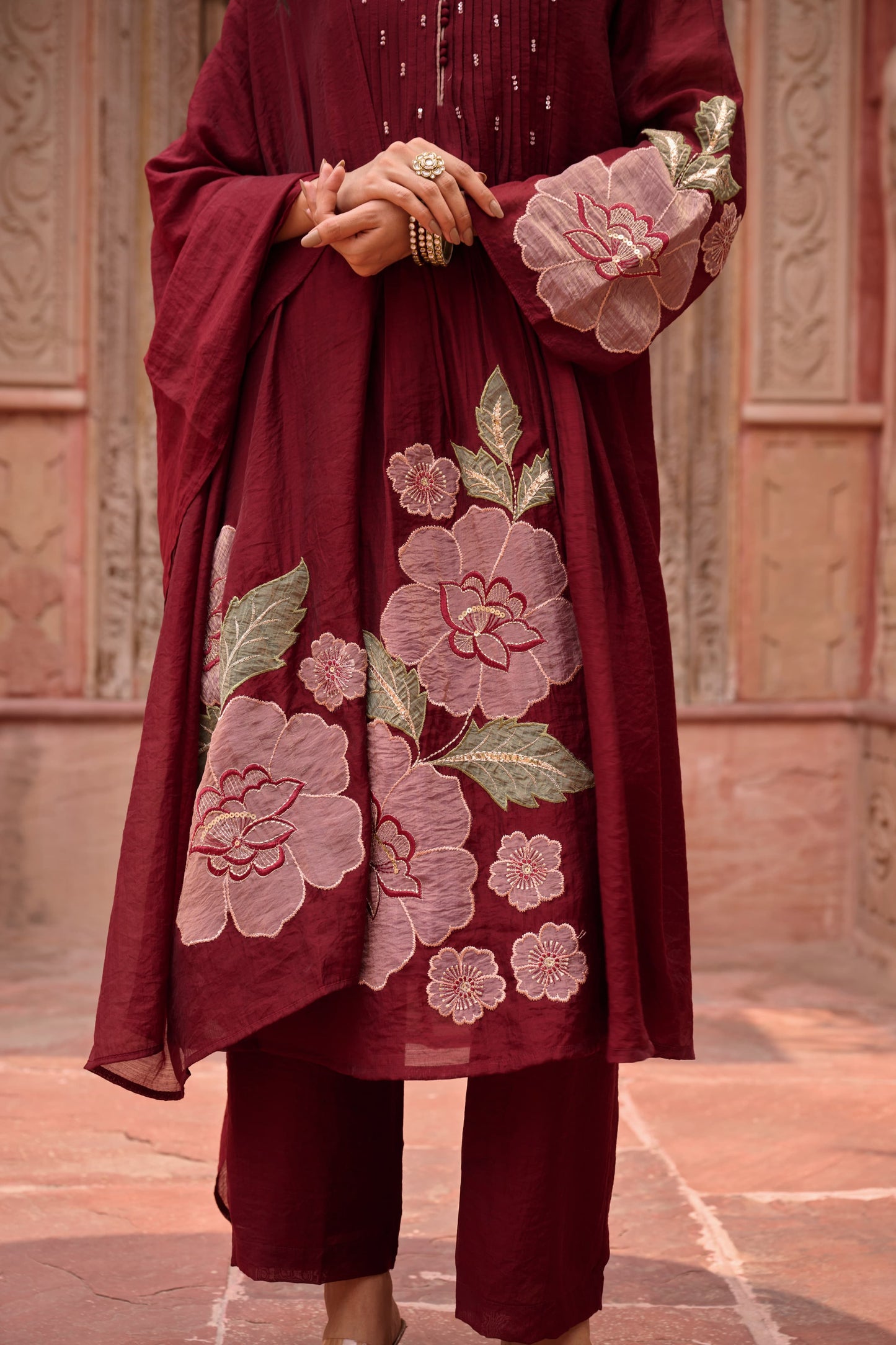 RUBY RED EMBRELED DRESS