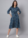 Navy Blossom Cotton Shirt Dress