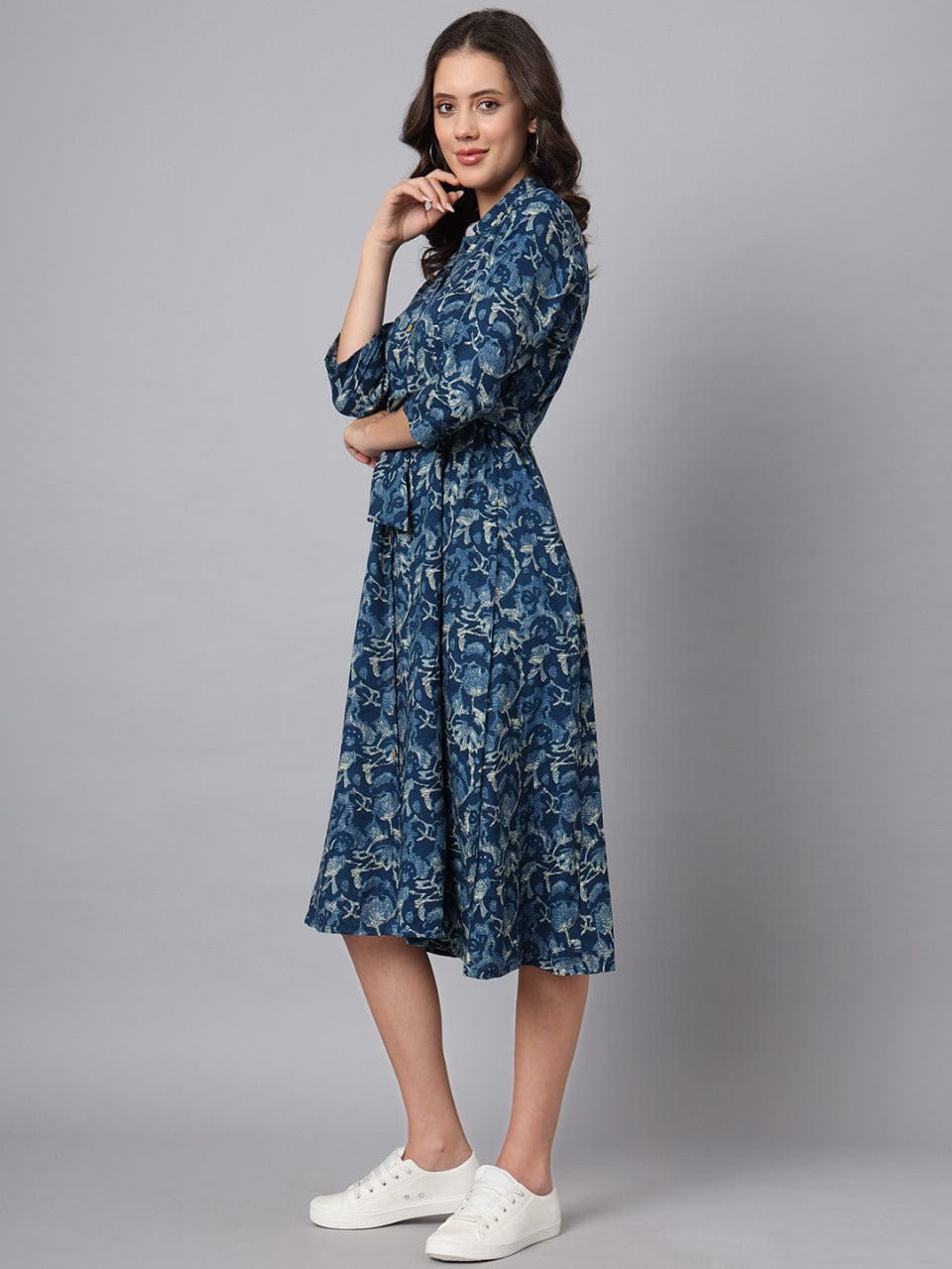 Navy Blossom Cotton Shirt Dress