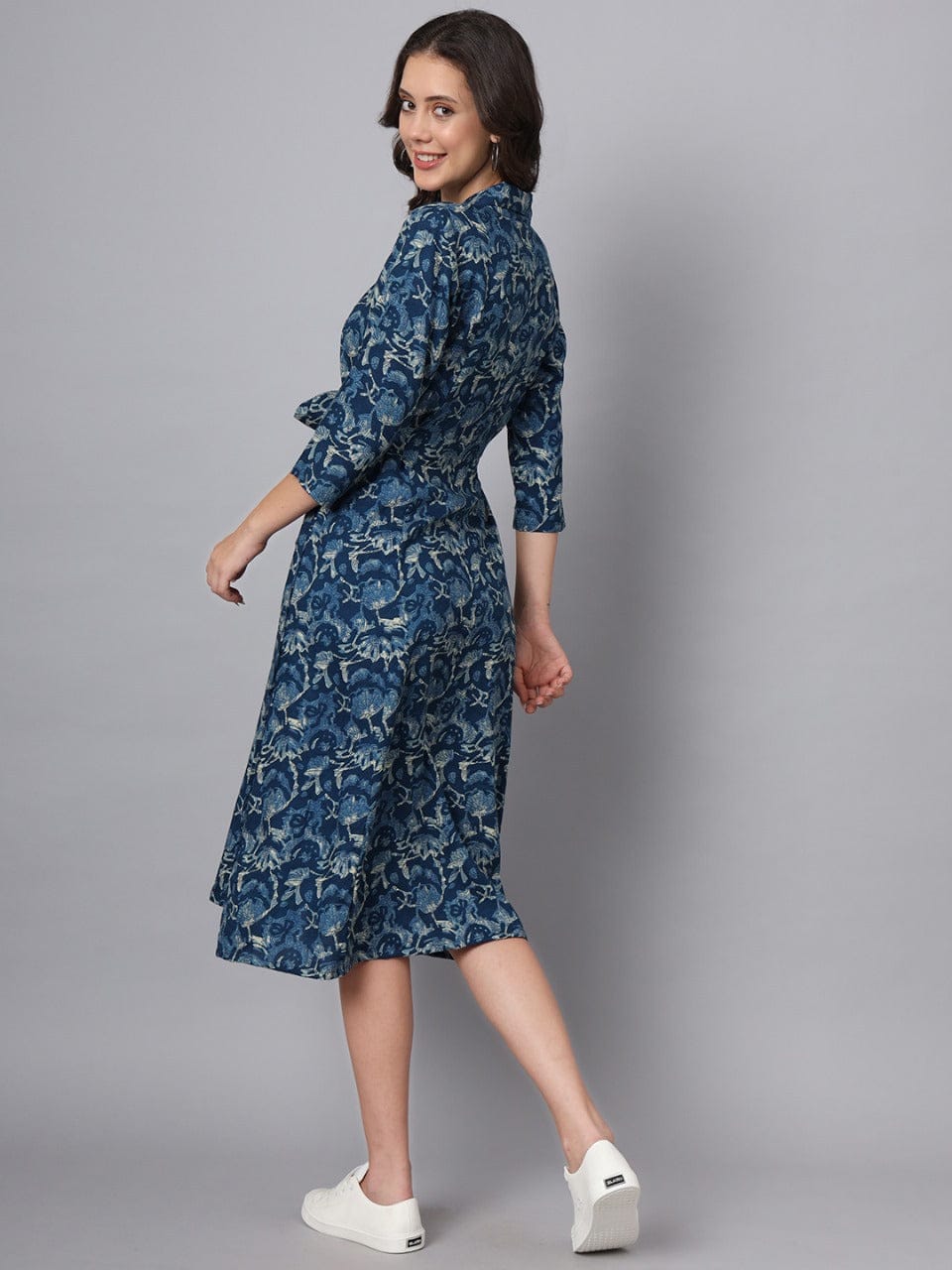 Navy Blossom Cotton Shirt Dress