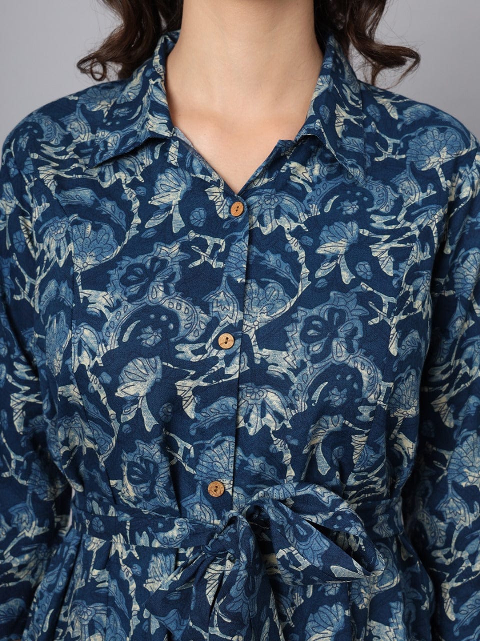 Navy Blossom Cotton Shirt Dress