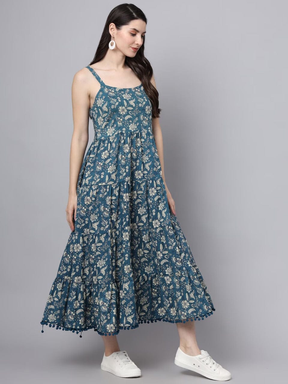 Ocean Bloom A-Line Midi Dress