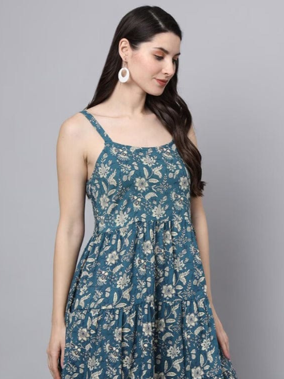 Ocean Bloom A-Line Midi Dress