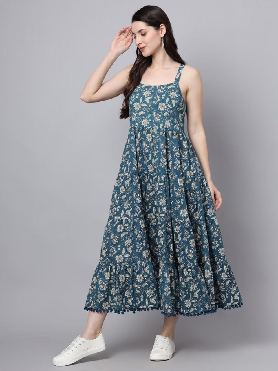 Ocean Bloom A-Line Midi Dress