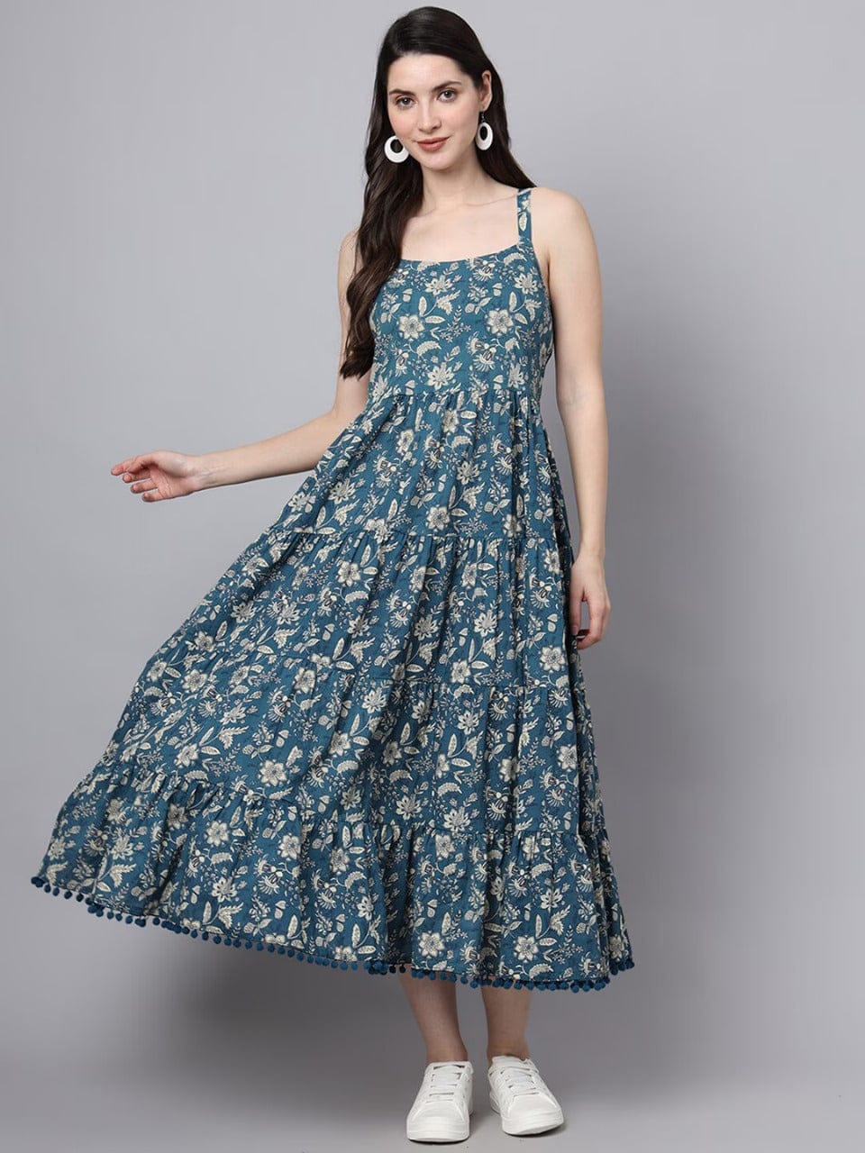 Ocean Bloom A-Line Midi Dress