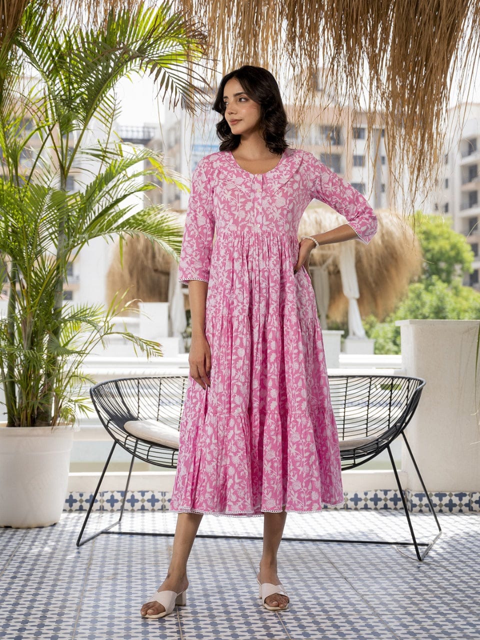 Blossom Elegance Cotton Midi Dress