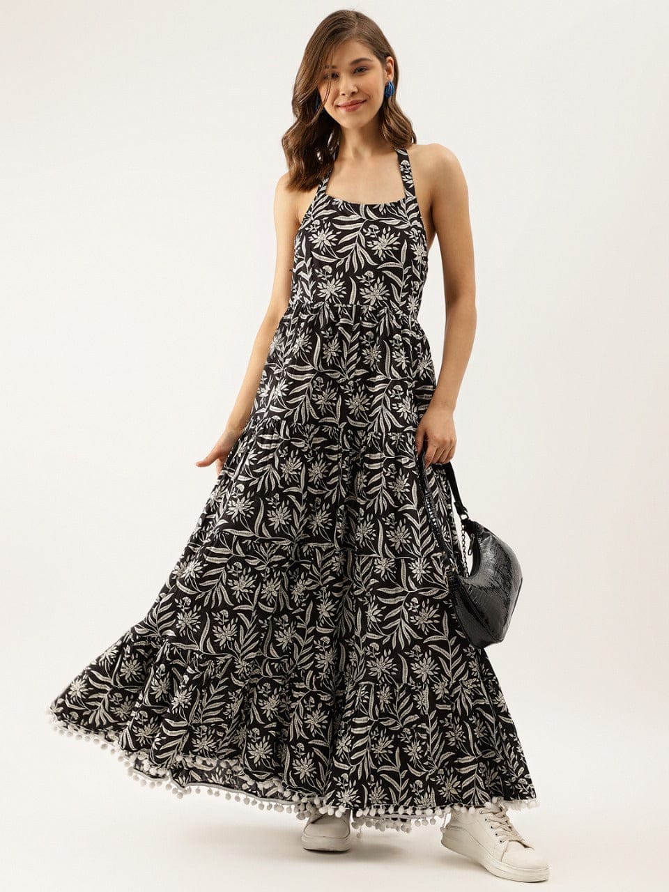 Noir Bloom Smocked Maxi Dress