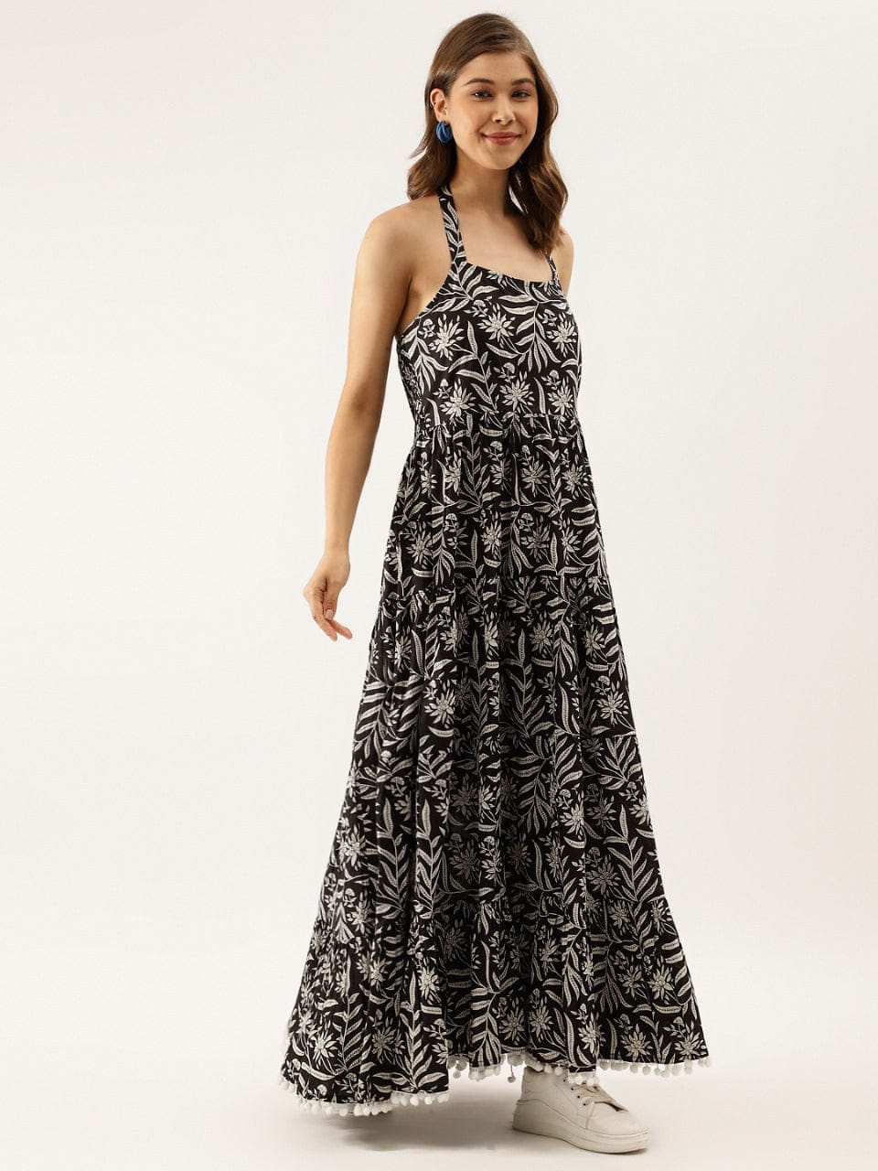 Noir Bloom Smocked Maxi Dress