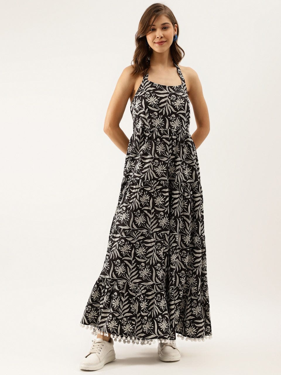 Noir Bloom Smocked Maxi Dress