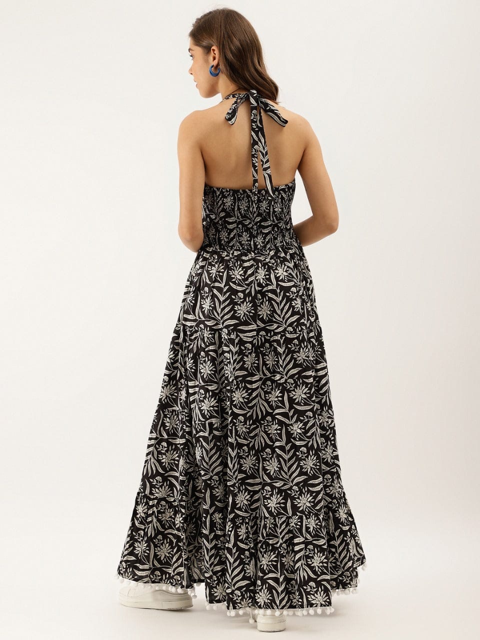 Noir Bloom Smocked Maxi Dress
