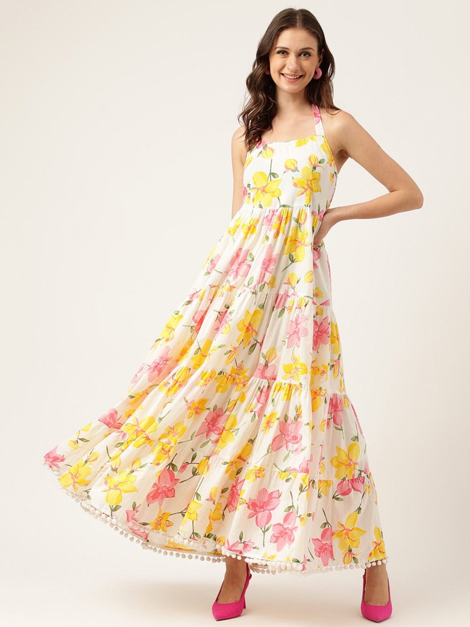 Sunshine Bloom Halter Maxi Dress