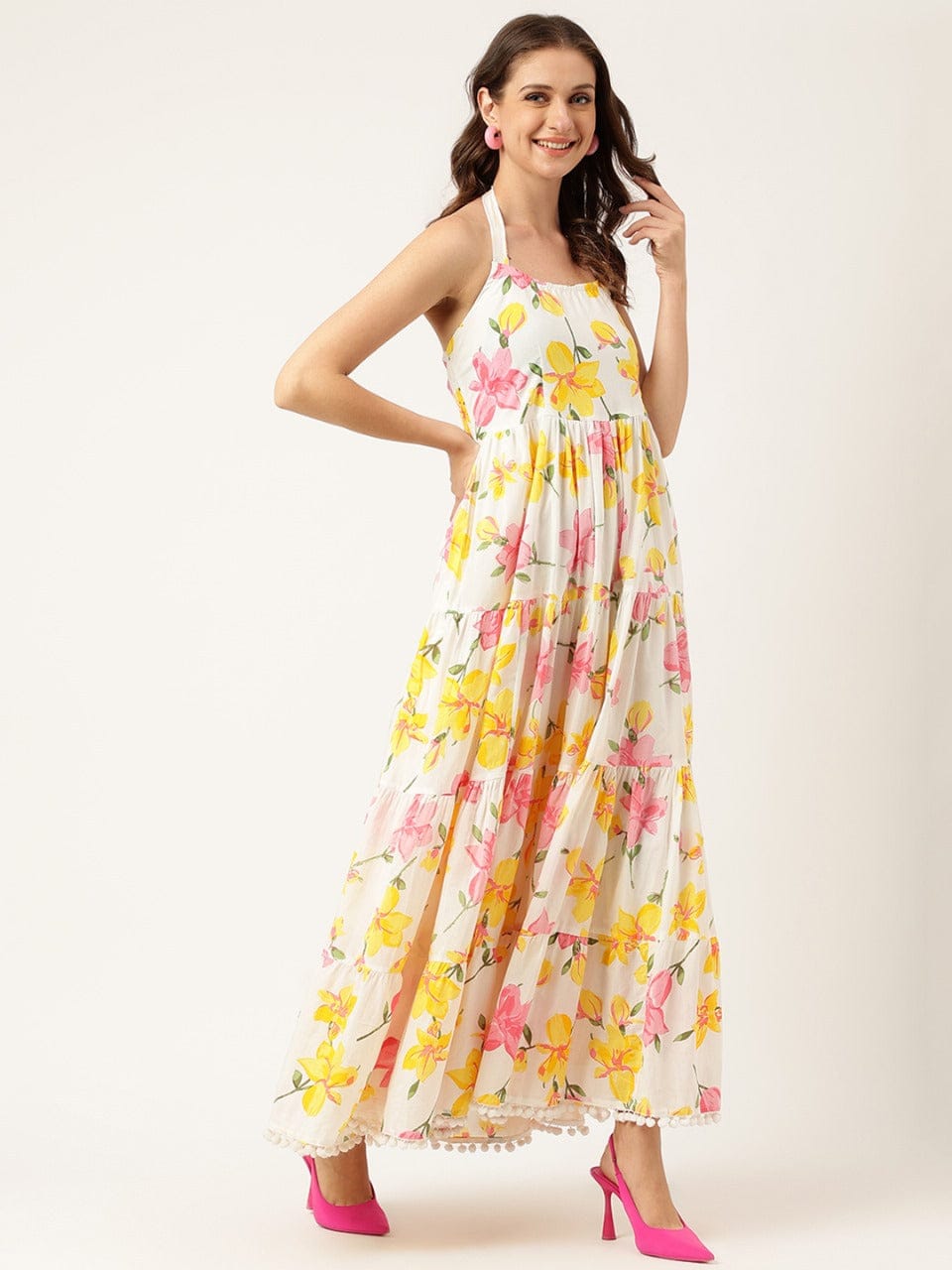 Sunshine Bloom Halter Maxi Dress