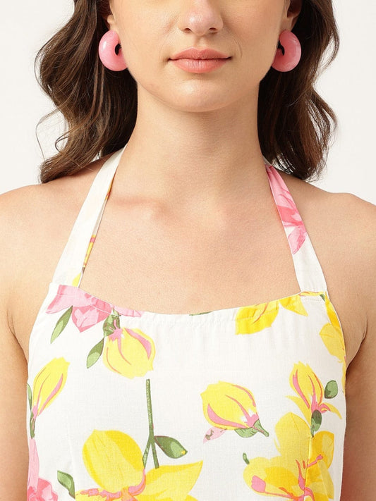 Sunshine Bloom Halter Maxi Dress