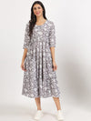 Elegant Grey Blossom A-Line Dress