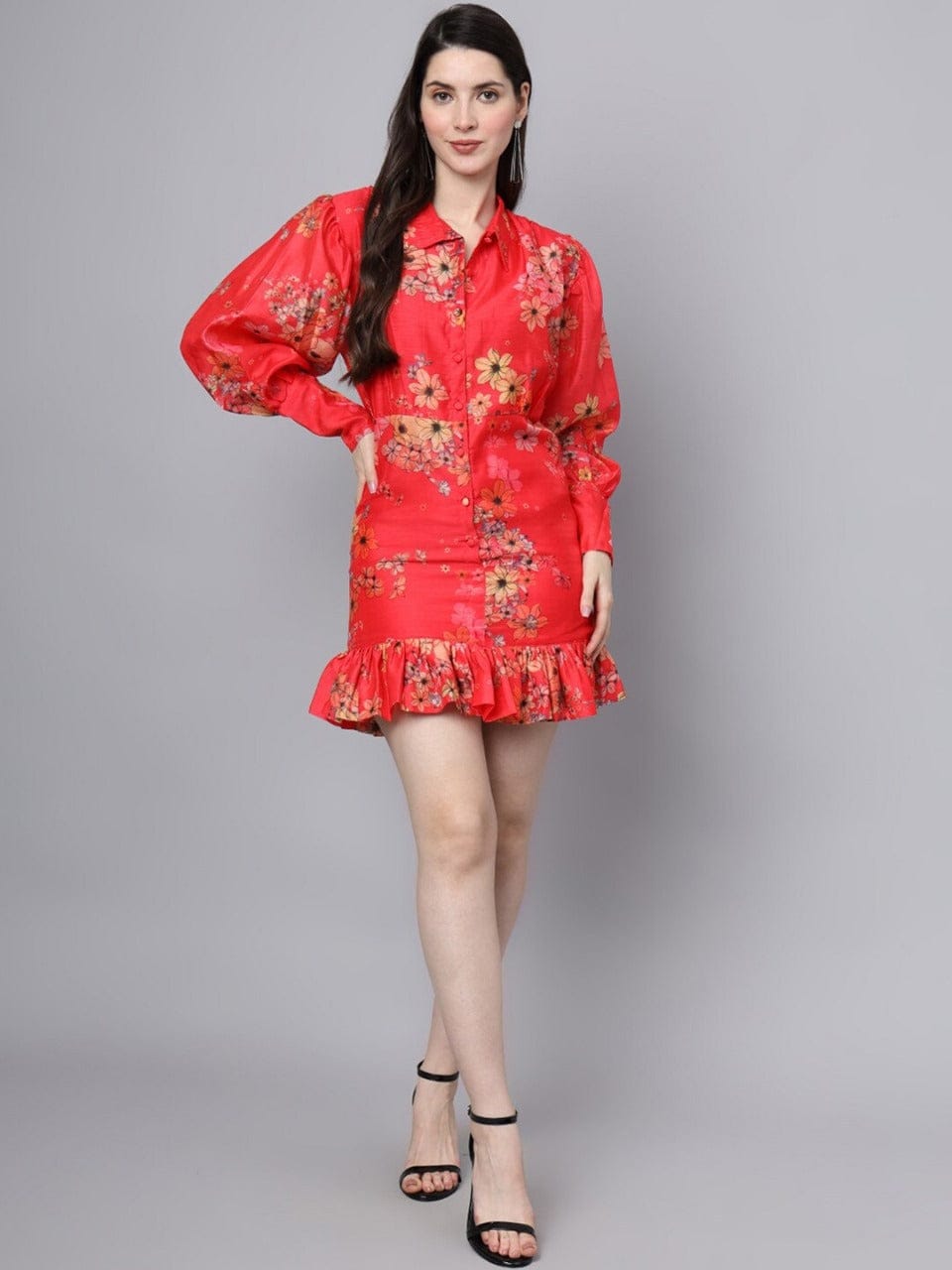 Rust Elegance Chanderi Flounce Dress