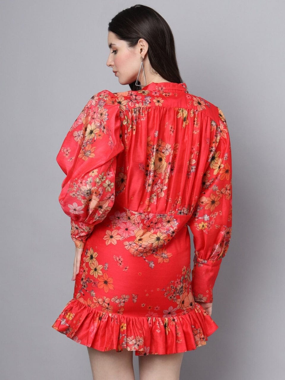 Rust Elegance Chanderi Flounce Dress