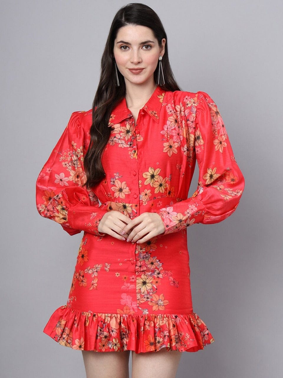 Rust Elegance Chanderi Flounce Dress