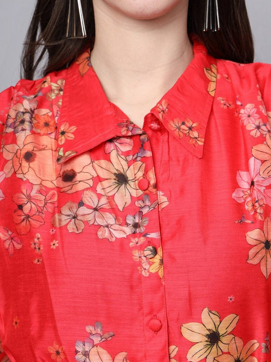 Rust Elegance Chanderi Flounce Dress