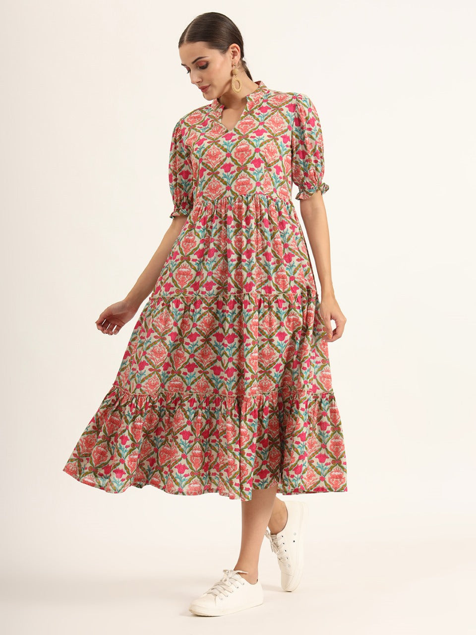 Vibrant Bloom Fit & Flare Midi Dress