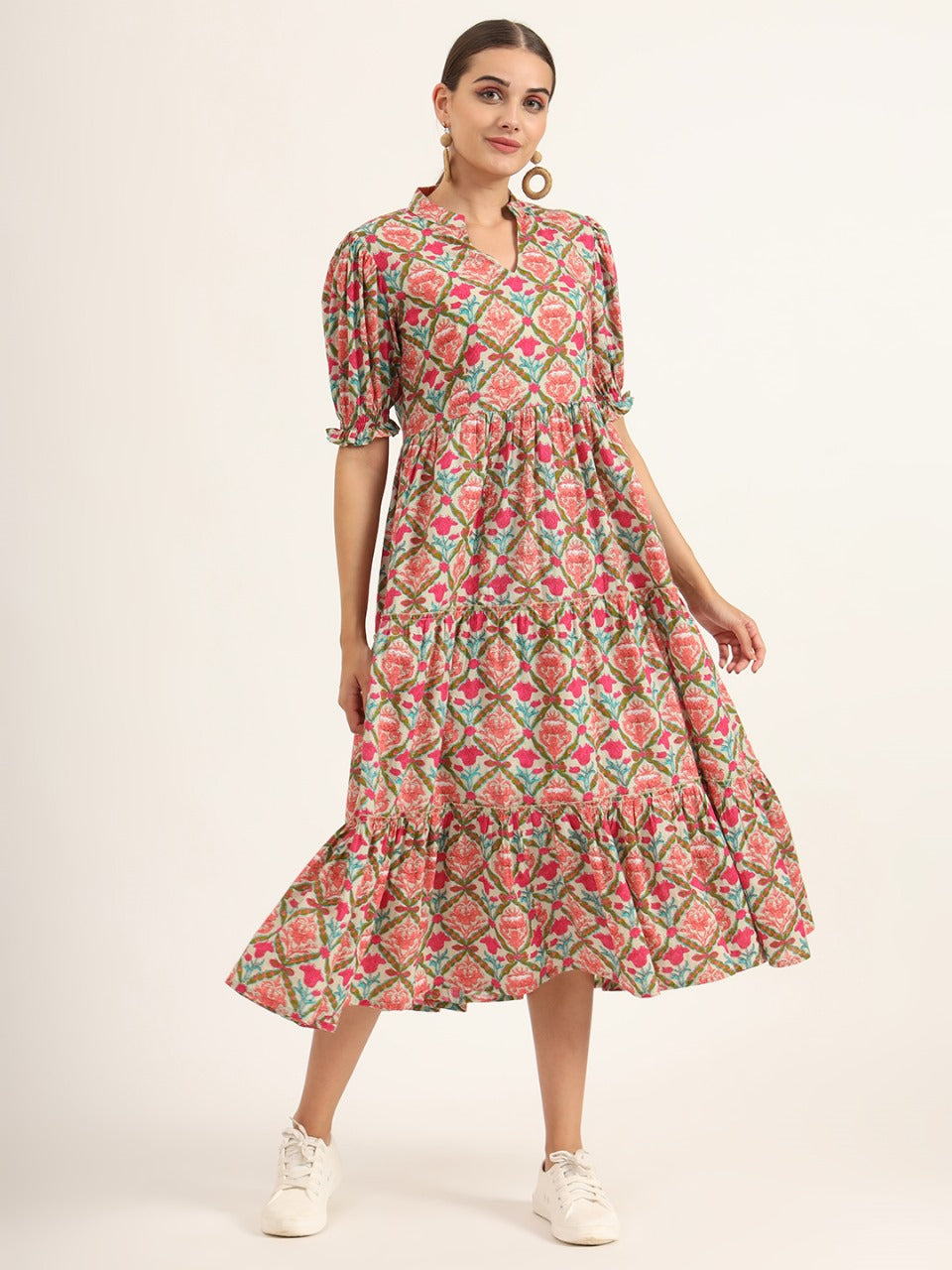 Vibrant Bloom Fit & Flare Midi Dress