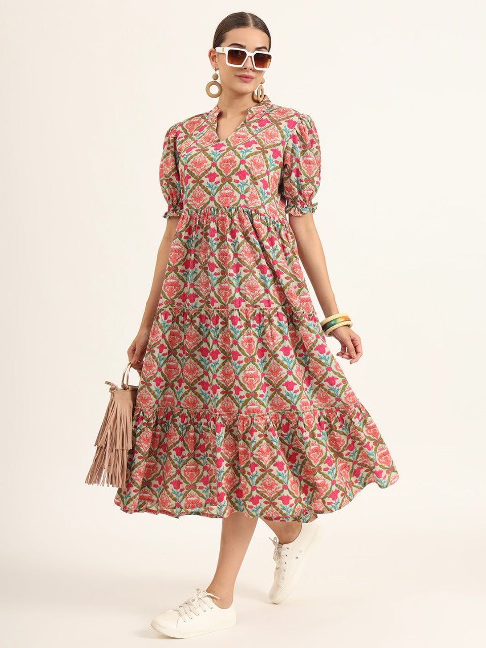 Vibrant Bloom Fit & Flare Midi Dress