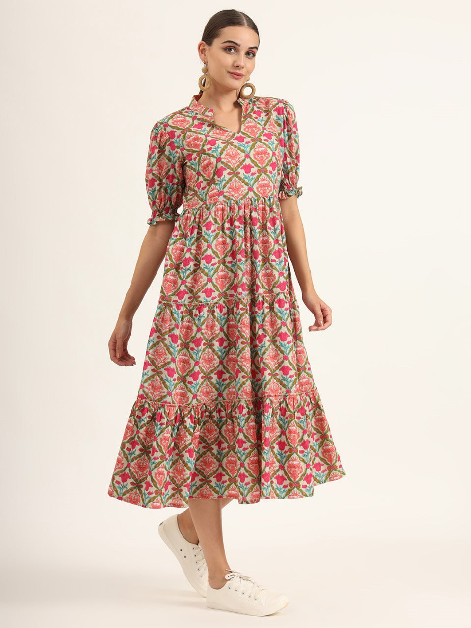 Vibrant Bloom Fit & Flare Midi Dress