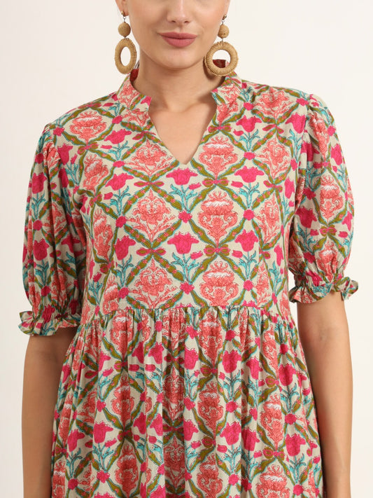 Vibrant Bloom Fit & Flare Midi Dress