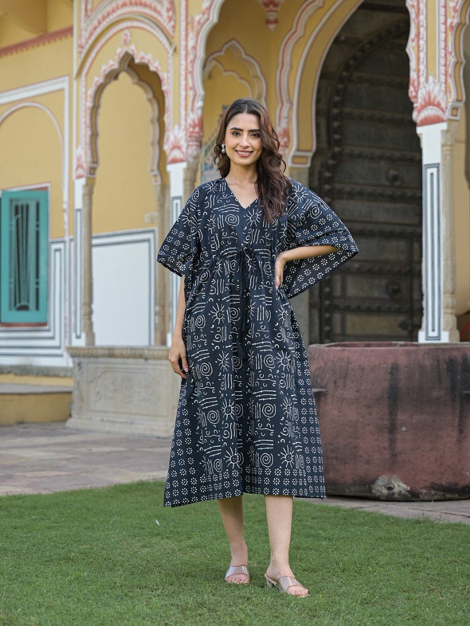 Black Ethnic Printed Kaftan Dress