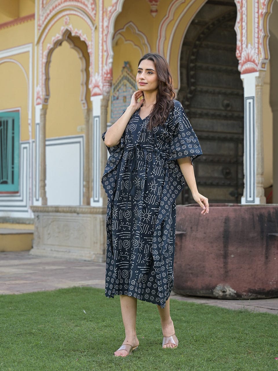 Black Ethnic Printed Kaftan Dress