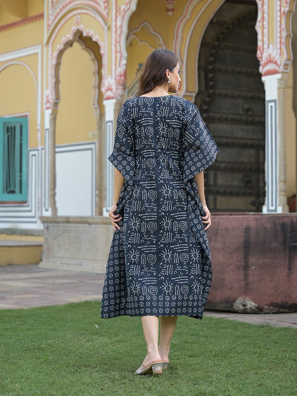 Black Ethnic Printed Kaftan Dress