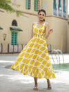 Yellow Floral Print Fit & Flare Dress
