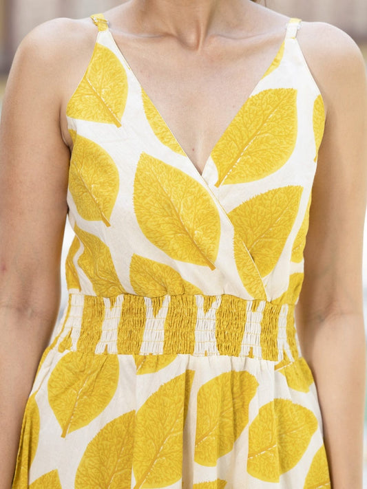 Yellow Floral Print Fit & Flare Dress