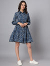 Navy Blue Floral Print Shirt Dress