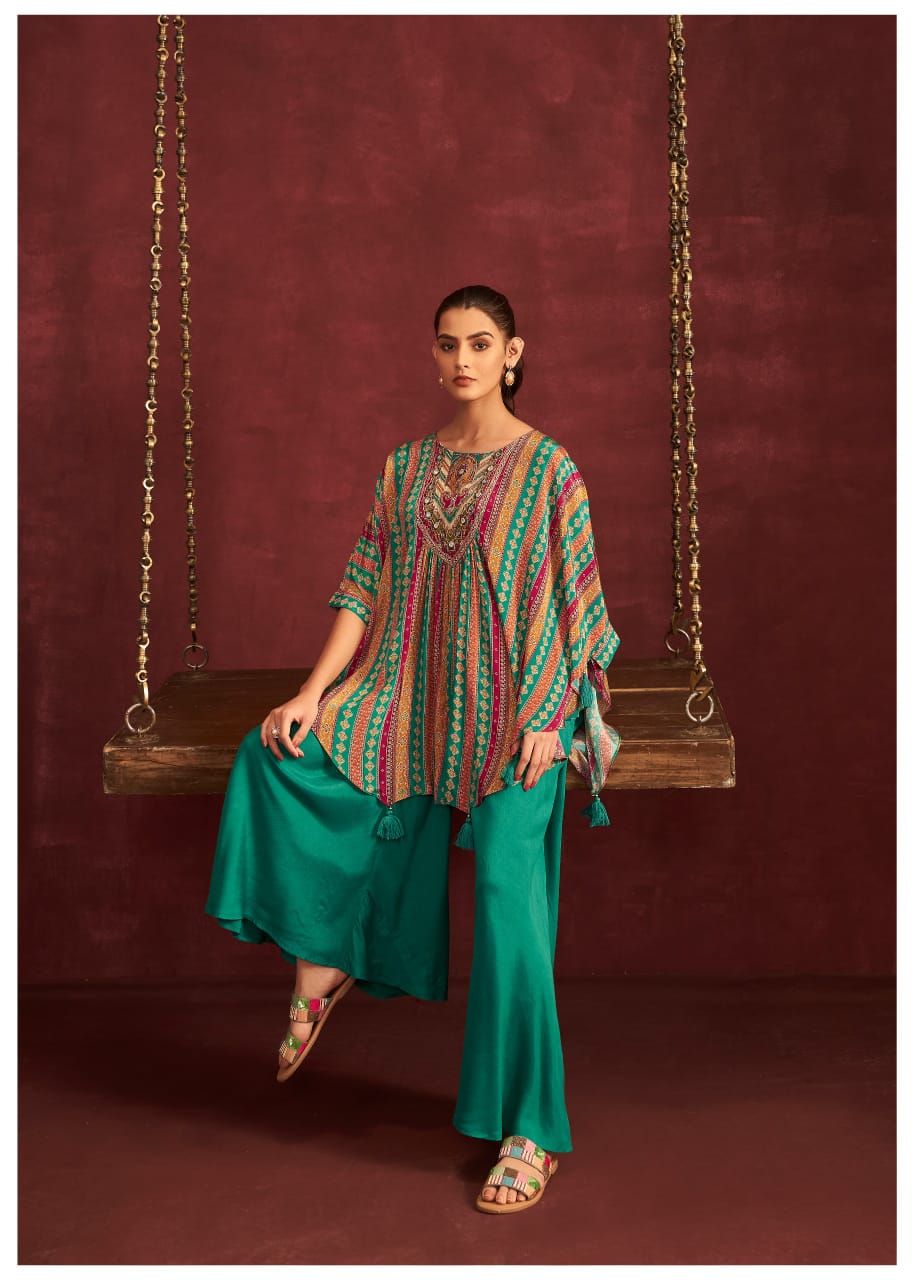 Emerald Radiance Crape Kaftan Set