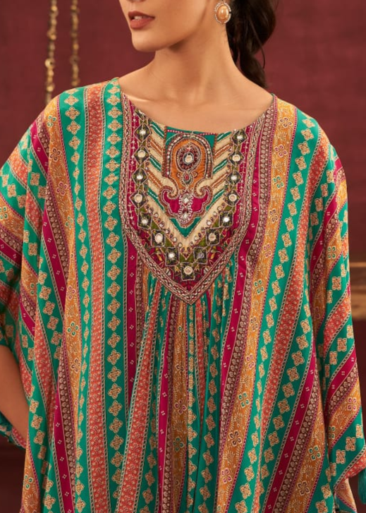 Emerald Radiance Crape Kaftan Set