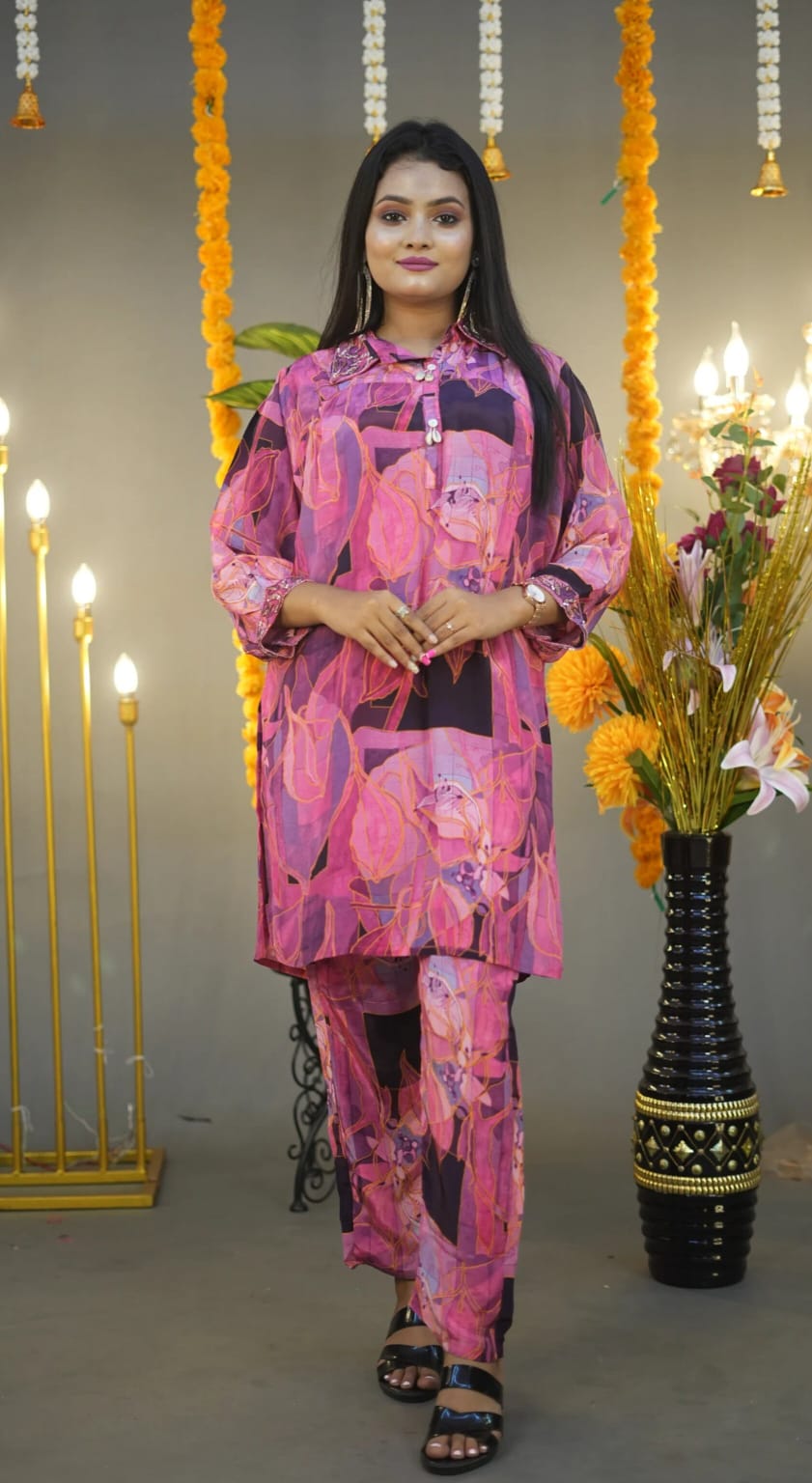 Royal Magenta Arri Work Crape Co-ord Set
