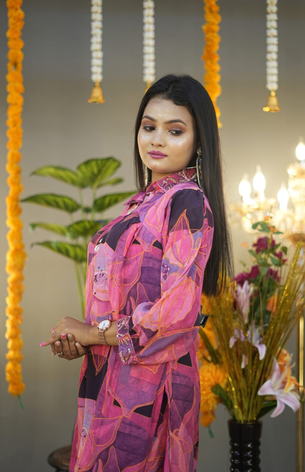 Royal Magenta Arri Work Crape Co-ord Set