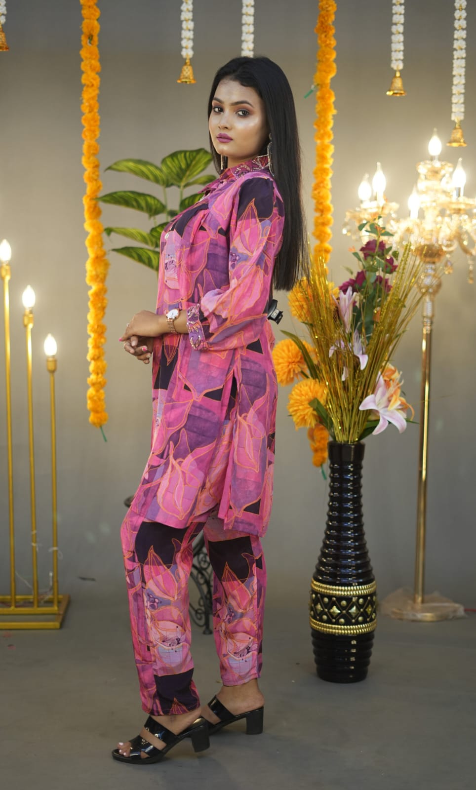 Royal Magenta Arri Work Crape Co-ord Set