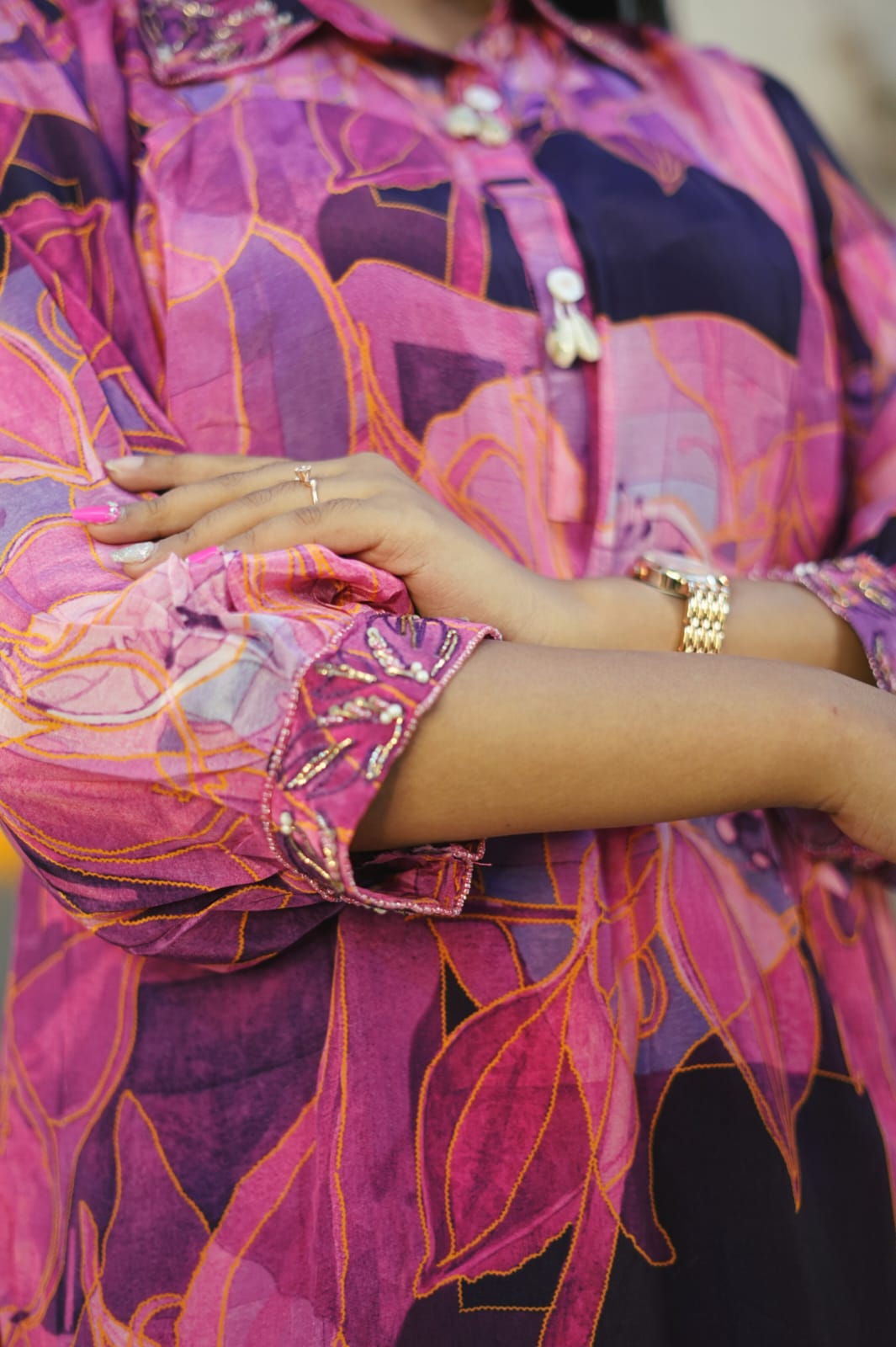 Royal Magenta Arri Work Crape Co-ord Set