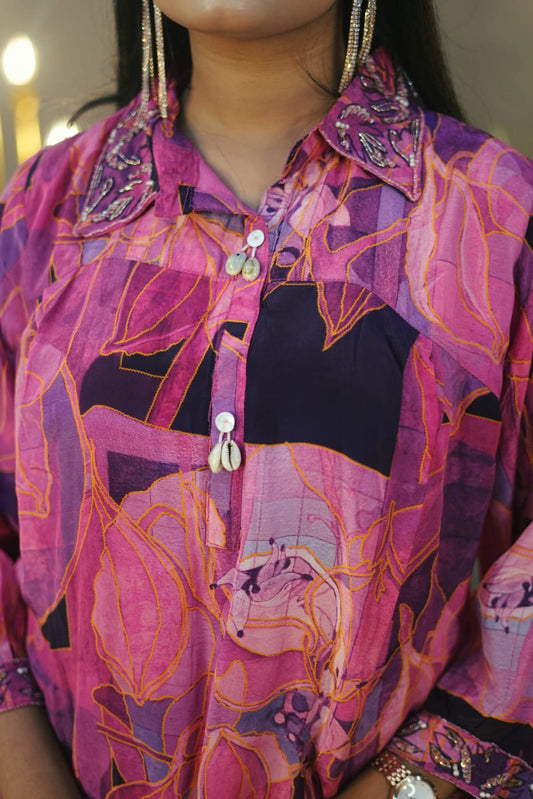 Royal Magenta Arri Work Crape Co-ord Set