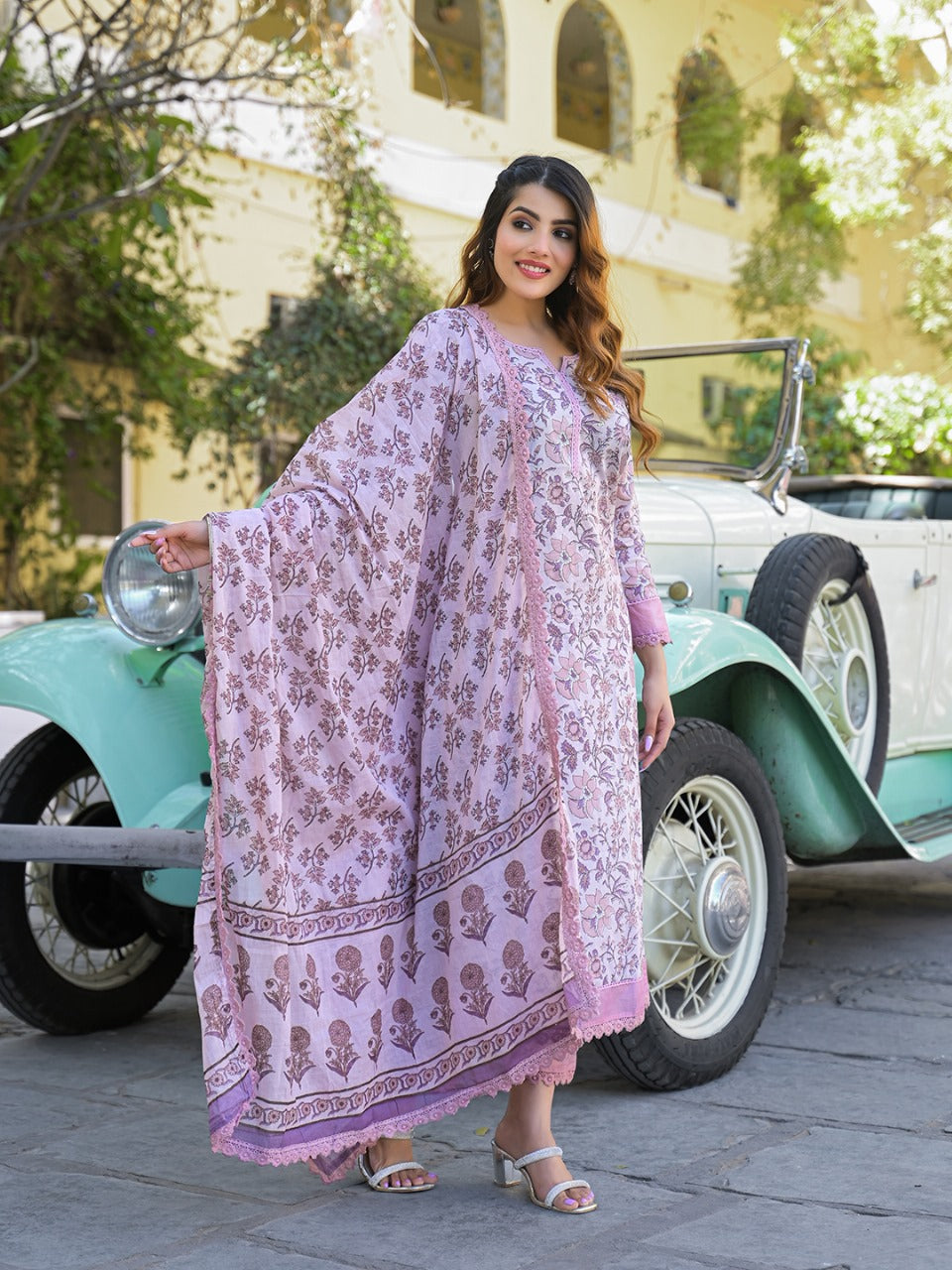 Lavender Bloom Cotton Suit Set