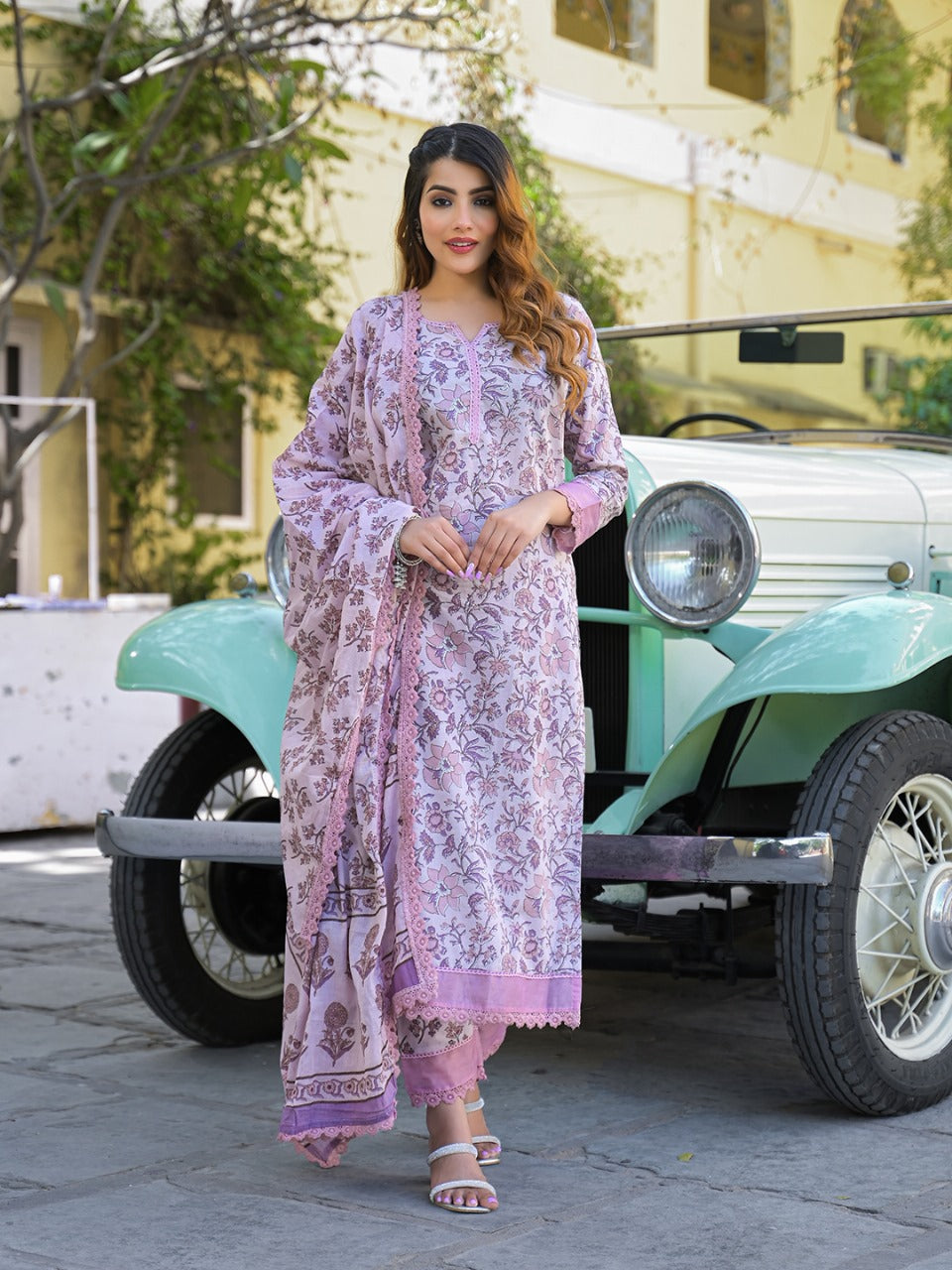 Lavender Bloom Cotton Suit Set