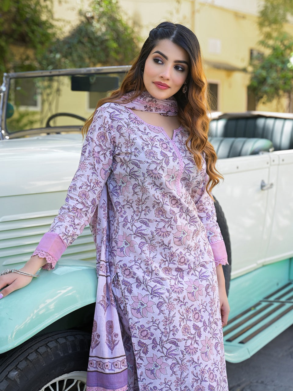 Lavender Bloom Cotton Suit Set