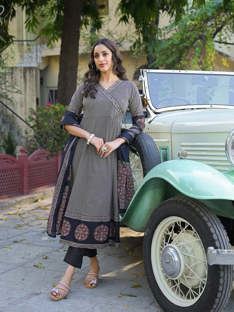 Graceful Grey Angrakha Anarkali Set