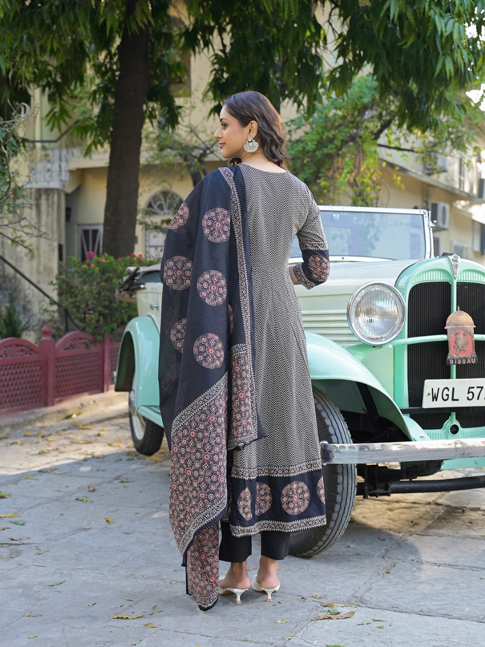 Graceful Grey Angrakha Anarkali Set